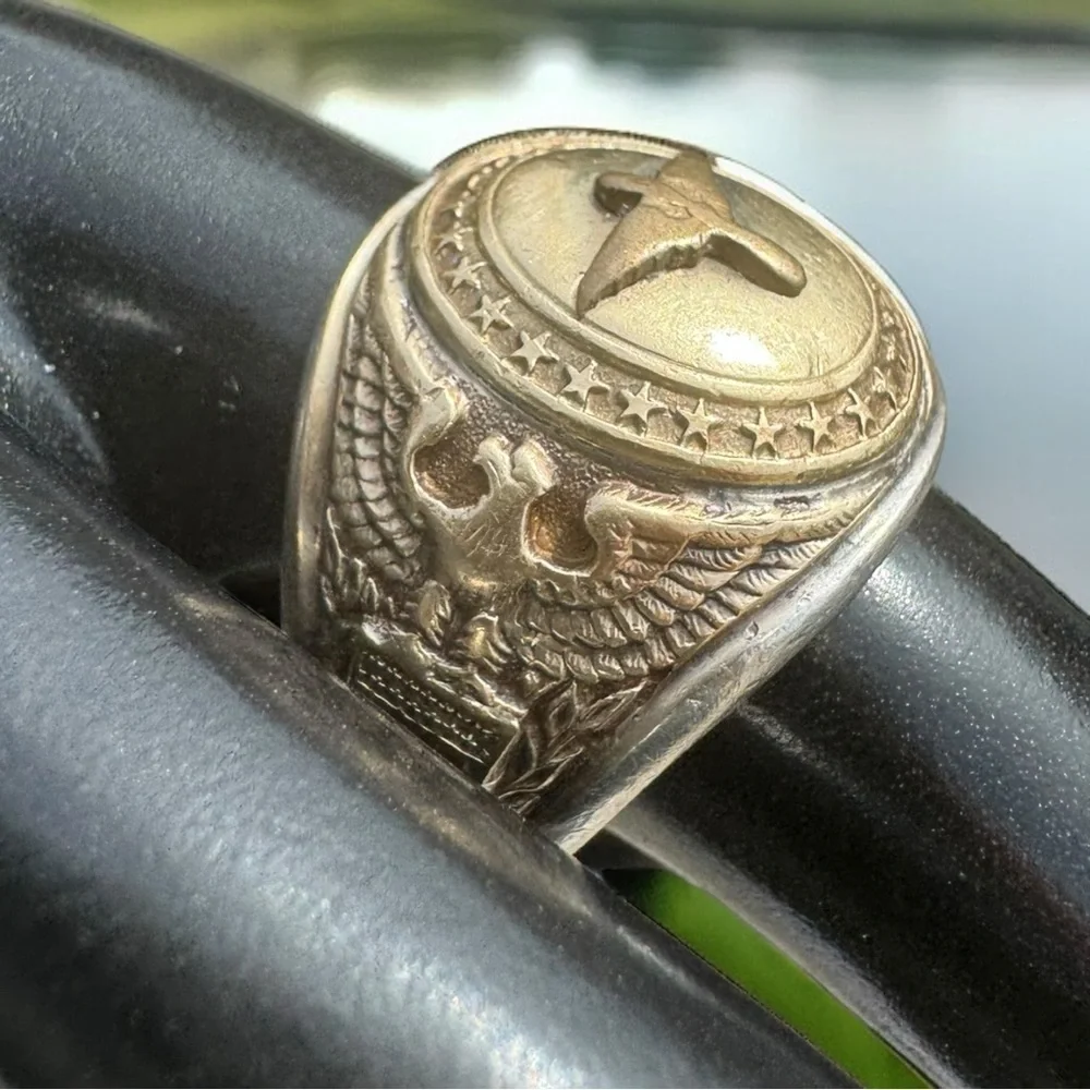 Vintage 10K Gold & Sterling Aviation Military Pilot Wings Ring